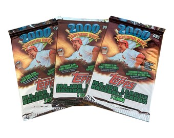 3 packs of 2000 Topps Opening Day baseball cards. 7 cards per pack. Randomly inserted autograph cards! Collect them all! MLB