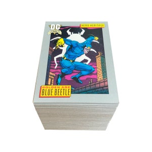 DC Cosmic Cards komplettes Set von 180 Vintage Sammelkarten + 10 seltene Hologramm-Jagdkarten in ausgezeichnetem Zustand. Impel 1991. DC Comics.