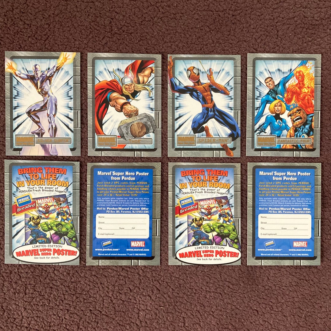 Marvel Super Hero Cards by Perdue. Produced in 2002. Lot of 4 Etsy