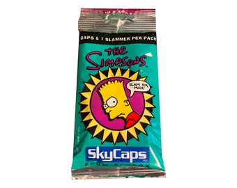 1 pack of The Simpsons vintage pogs. 5 milk caps + 1 slammer per pack. Released by SkyCaps from Skybox 1994. Rare Simpsons collectible!