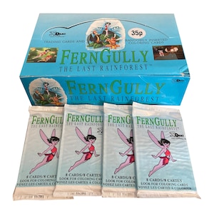 4 paquets de cartes à collectionner vintage FernGully, la dernière forêt tropicale. 8 cartes par paquet. Cherchez des cartes à colorier ! Collectionnez-les tous ! Fléchettes 1992.