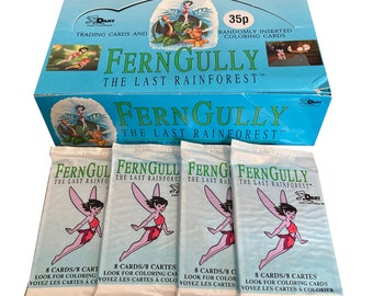 4 Packungen von FernGully The Last Rainforest Sammelkarten. 8 Karten pro Packung. Suchen Sie nach Ausmalkarten! Sammle sie alle! Dart 1992.