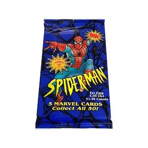 1 Packung Spider-Man Vintage Sammelkarten. 5 Karten pro Packung. Sammle alle 50! Fleer/Skybox 1997. Marvel Universe. Bonus Overpower Karten!