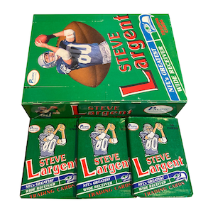3 packs of Steve Largent NFL's Greatest Receiver vintage football cards. 10 cards per wax pack. Collect them all! Pacific 1989. Seahawks NFL