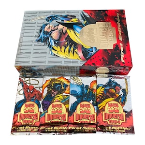 マーベル・ユニバース 1994年初版ヴィンテージ・トレーディングカード1パック。1パック9枚入り。包装スタイルはお選びいただけます。Fleer 1994。
