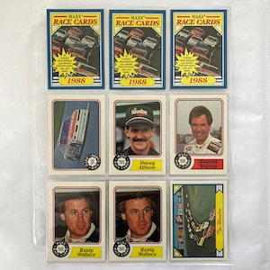 1988 Maxx Rennkarten Lot von 31 in sehr gutem Zustand. Davey Allison, Rusty Wallace, Karte #1 mit Fehler. Plus 5 1989 Bonuskarten.