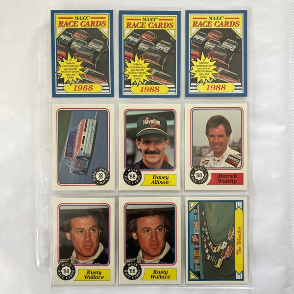 1988 Maxx Race Cards lot of 31 in excellent condition. Davey Allison, Rusty Wallace, card #1 with error. Plus bonus 5 1989 cards.
