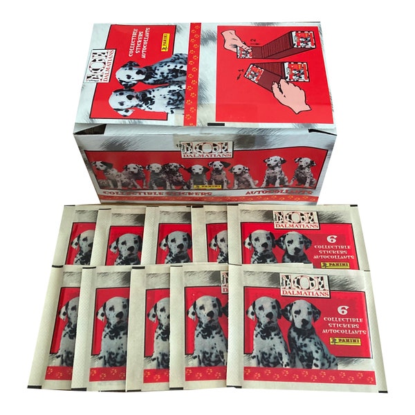 10 packs of Disney's 101 Dalmatians vintage album stickers. 6 stickers per pack. Collect every adorable one! Released by Panini.