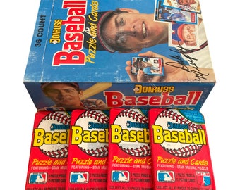 4 pakken vintage Donruss-honkbalkaarten uit 1988. Met Stan Musial-puzzel. 15 kaarten + 3 puzzelstukken per verpakking. Verzamel ze allemaal!