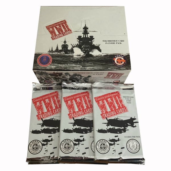 3 packs of World War II - A Grateful Nation Remembers vintage trading cards. 8 cards including 1 TekChrome card per pack. Cardz, 1994.