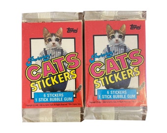 2 packs of vintage Perlorian Cats sticker cards. The cutest cards you've ever seen! Kittens in outfits! 6 cards per pack. Topps 1982.