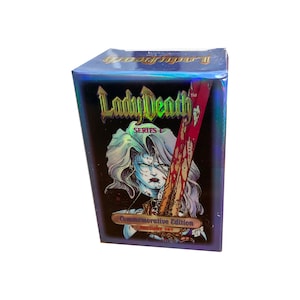 Lady Death Serie 1 Gedenkausgabe komplettes Set von 100 Chromium Karten + 5 Einsätze. Krome Produktionen. Chaos Comics. Schön! Böser Ernie.