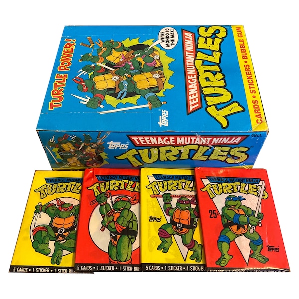 4 packs of Teenage Mutant Ninja Turtles vintage trading cards. 5 cards and 1 sticker per pack. Mondo to the max! TMNT. Topps 1989.