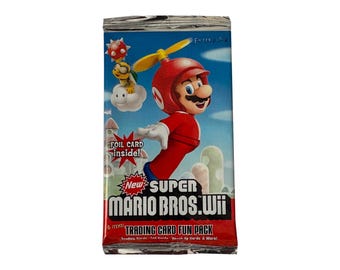 1 pakket Super Mario Bros. Wii vintage ruilkaarten funpack. Bevat 6 items, waaronder ruilkaarten, foliekaarten, opstaande kaarten en meer