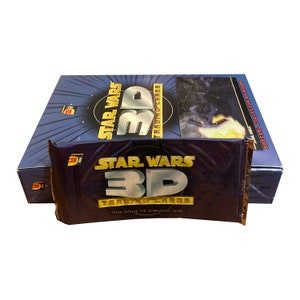 1 pack of Star Wars 3D vintage widevision trading cards. Each pack contains 3 deluxe 3D cards. Rare Star Wars collectible. Topps 1996.