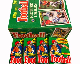 4 packs of 1991 Topps Football cards. 16 cards per vintage cello pack. Barry Sanders John Elway Lots of classic NFL stars! Topps 1991.