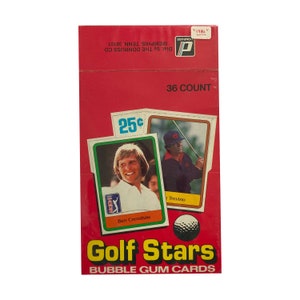 1981 年のゴルフ スターズ トレーディング カードの空の販売箱。保存のため、平らにされ、板で覆われ、袋に入れられています。Donruss 1981。カードは付属していません。