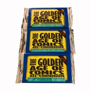 3 paquets de cartes à collectionner vintage chromées L'âge d'or de la bande dessinée. 7 cartes par paquet. Images de bandes dessinées 1995. Drôles de personnages célèbres. Joe Palooka. Bien !
