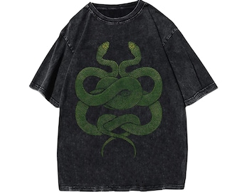 Grunge 90s Baggy Y2K Snakes Print Shirt | Aesthetic Retro Gothic Oversized T Shirt And Long Sleeve Sweatshirt, Vintage Washed Tee