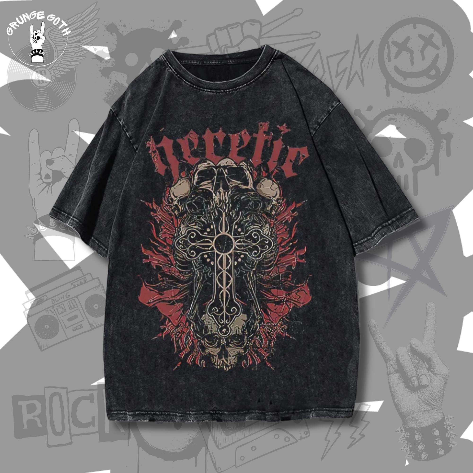 Dark Grunge Goth Skull Print Vintage 90s Oversized Shirt Dark Grunge Goth Skull Print Vintage 90s Oversized Shirt