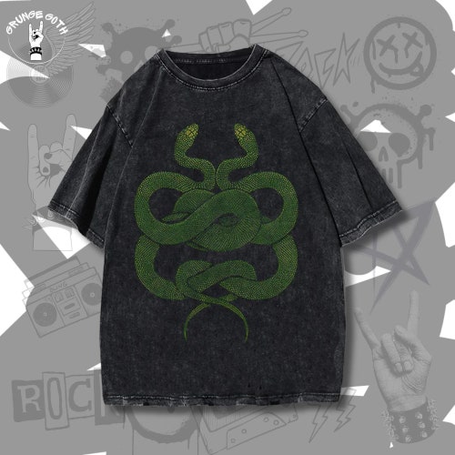 Grunge 90s Baggy Y2K Snakes Print Shirt Aesthetic Retro Gothic