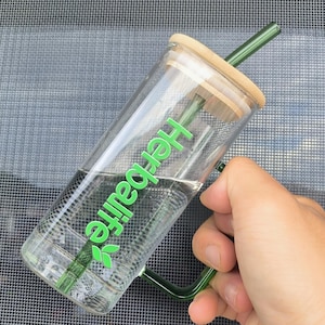 Copo de vidro personalizado para proteína em pó, copo de vidro com letras, copo de vidro Herbalife com tampa e canudo, copo quadrado de vidro, copo de leite de 13 onças para academia