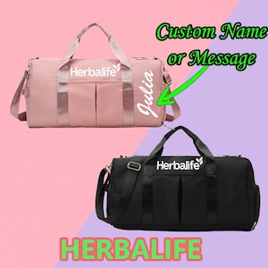 Tote Bag HERBALIFE Trendy Gym avec nom personnalisé - Sac d'entraînement léger à bandoulière | Compartiment à chaussures et poches sèches et humides | Fourre-tout grande capacité
