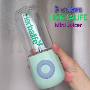 Mini licuadora recargable Herbalife personalizada de 350 ml, licuadora para batidos, botella mezcladora a prueba de fugas, botella mezcladora portátil para proteínas.