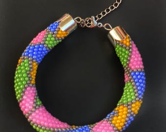 Multicolor Beaded Bracelet, Chunky Seed Bead Bracelet, Colorful Statement Jewelry