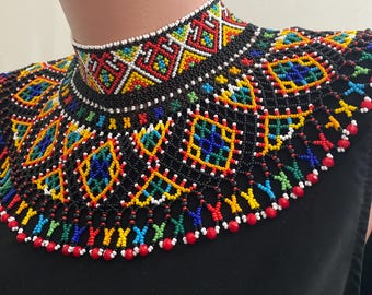 Lemkivshchyna Ukrainian Beaded Collar Necklace, Handwoven