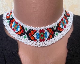 Ukrainian Beaded Choker Necklace, Traditional Folk Jewelry етнічне намисто-комір Прикраса на шию Подарунок дівчині Кольоровий нашийник