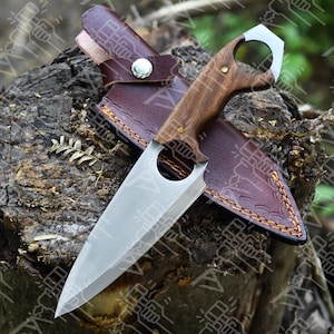 Handmade Full-Tang  Hunting Knife | Wood Handle with Finger Hole Grip High-Carbon Steel Blade Quality Outdoor Camping Gear Christmas gift