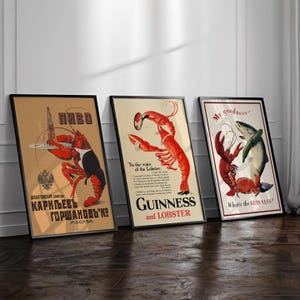 Guinness Poster Set - Guinness Lobster Poster - Vintage Canvas Poster - - Cafe Wallpaper - Room Decor - Wall Art Poster