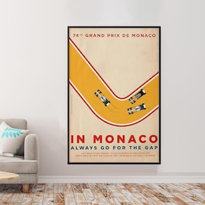 Cartel publicitario del Gran Premio de Mónaco, arte minimalista, objetos de colección, pinturas murales, adornos vintage, regalos.