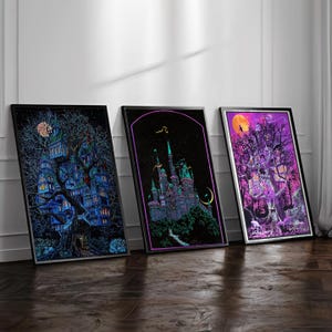 Póster vintage de la casa del árbol de los años 70 con luz negra - Póster vintage en lienzo - Papel pintado para cafetería - Decoración de habitaciones - Póster de arte mural