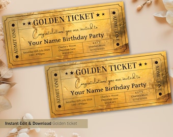 Golden Annivesary Ticket Invitation Template Printable 50 years Invitation anniversary Gold Invitation Ticket Template Birthday Party Invite