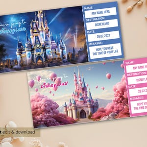 Printable Disneyland Surprise Trip Ticket Template, Surprise Reveal Gift Voucher, Vacation Trip Ticket, Canva Editable, Instant Download 22