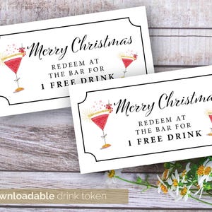 Druckbare Weihnachtsgetränketoken, Weihnachtsfeiergutschein, Weihnachtsgetränkekarten, Freigetränketicket, Getränkegutschein, Partygetränketicket