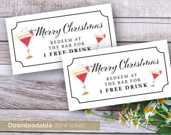 Printable Christmas Drink Tokens, Christmas Party Voucher, Christmas Drink Tickets, Free Drink Ticket, Drink Voucher, Party Drink Ticket