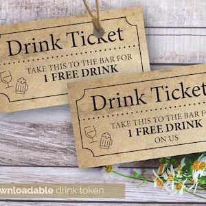 Boletos para bebidas para fiestas imprimibles / Plantilla de vales para bebidas / Fichas para bebidas para fiestas de bodas / Boletos para bebidas para fiestas de oficina en tamaños A4 y 8,5 x 11 en Reino Unido y EE. UU.