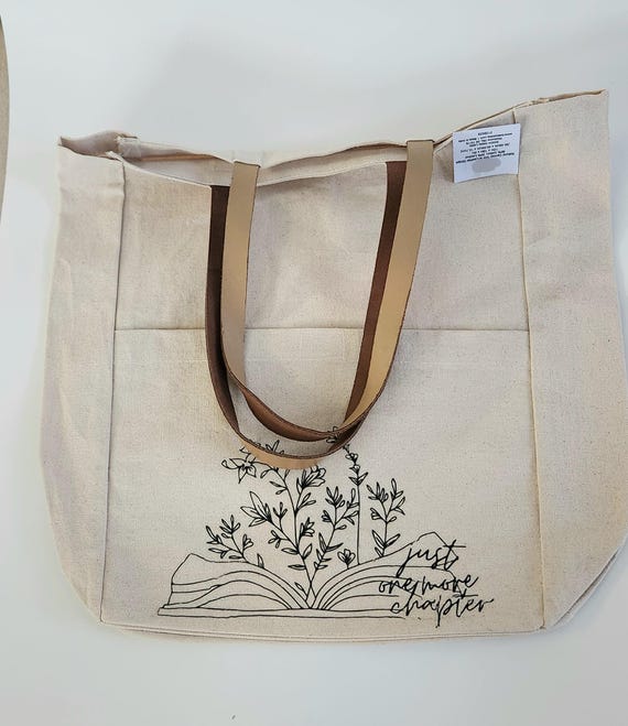 Library canvas book bag with pockets