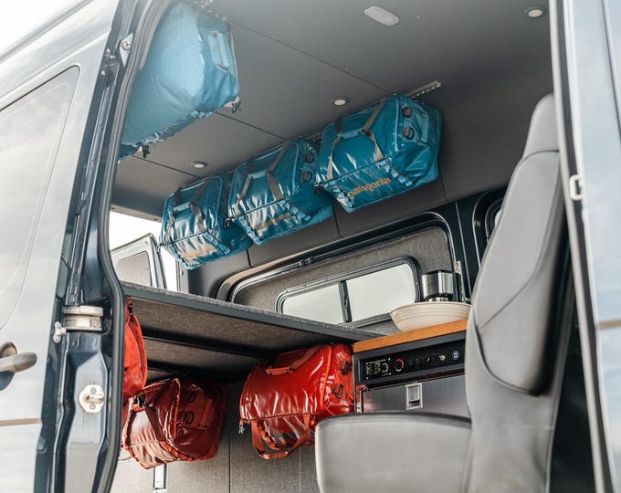 Vanlife - Hang Duffels as cabinets – LoftLocker storage for Sprinter, Transit, ProMaster