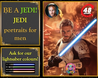 Custom Jedi Portrait for men! A Jedi custom portrait for him with different lightsaber colours | Canvas & poster | Star wars Portrait Photo