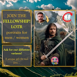 Retrato personalizado de la Tierra Media a partir de una foto; retrato de fantasía personalizado para hombres y mujeres; / Lienzo y póster / Regalo único para fanáticos.
