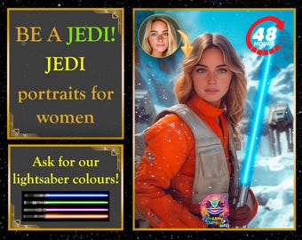 Custom SW Jedi Portrait for women! | Canvas & poster | Star Wars custom portrait for her with different lightsaber colours. SW Portrait