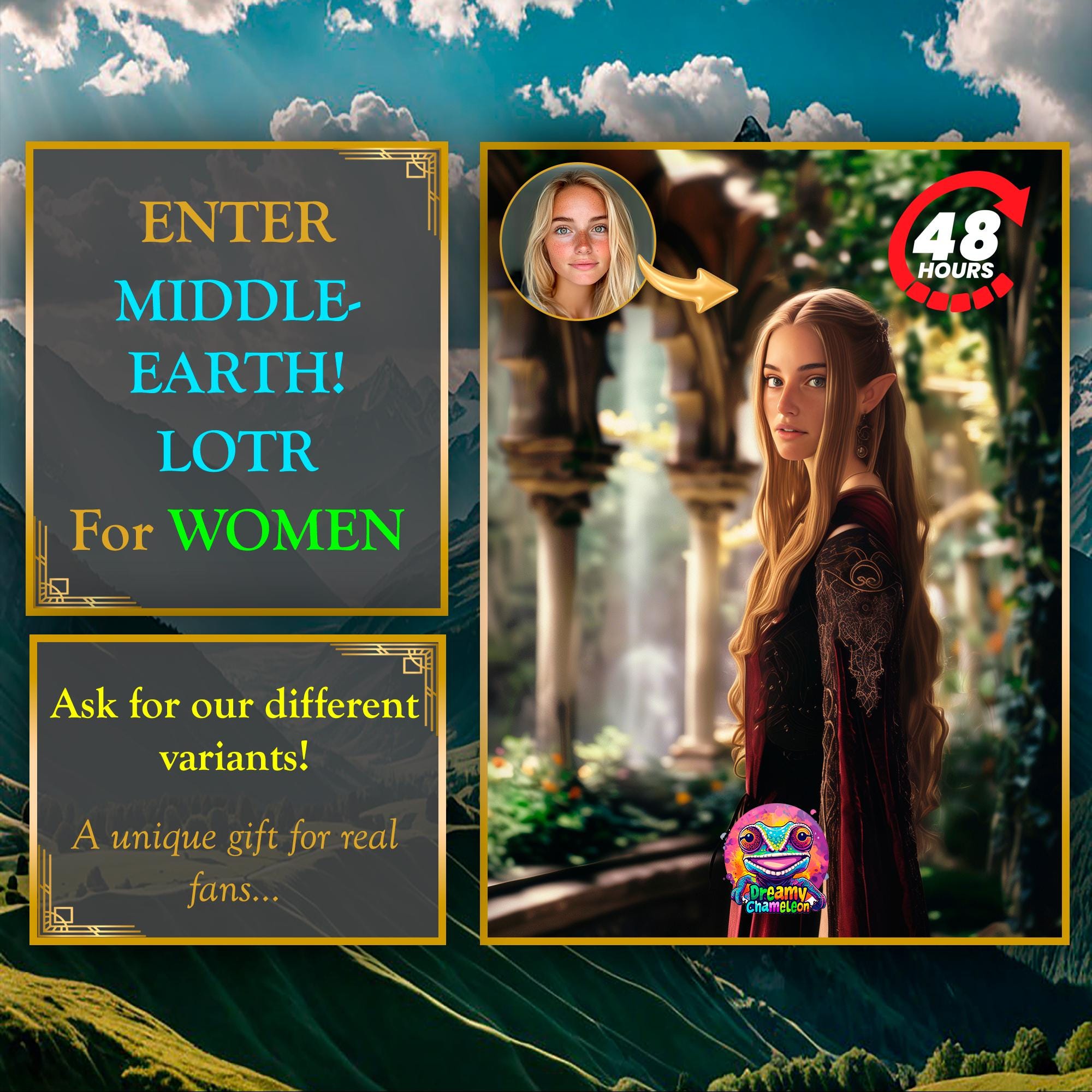 Custom Elf woman portrait from Photo; elven princess portrait; | Canvas & poster | Rohan woman Middle-Earth; Middle Earth hobbit portrait