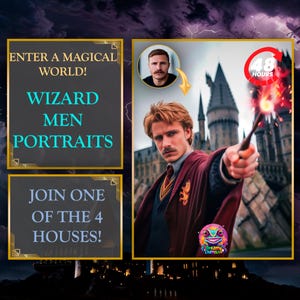 Man custom Wizard portrait from Photo; | Canvas & poster | mage portrait for men, fantasy style portrait, unique gift for Wizarding fans.