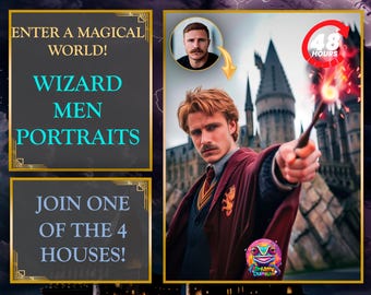 Man custom Wizard portrait from Photo; | Canvas & poster | mage portrait for men, fantasy style portrait, unique gift for Wizarding fans.