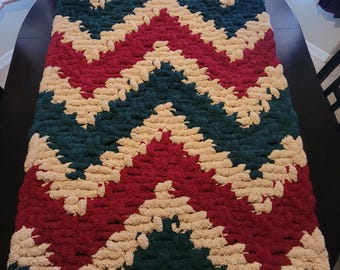 FREE SHIPPING: Painted Peaks- Hand Knitted Chenille Throw (32"x58")