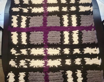 Plush Plaid: Hand Knitted Chenille Throw (36" x 62")
